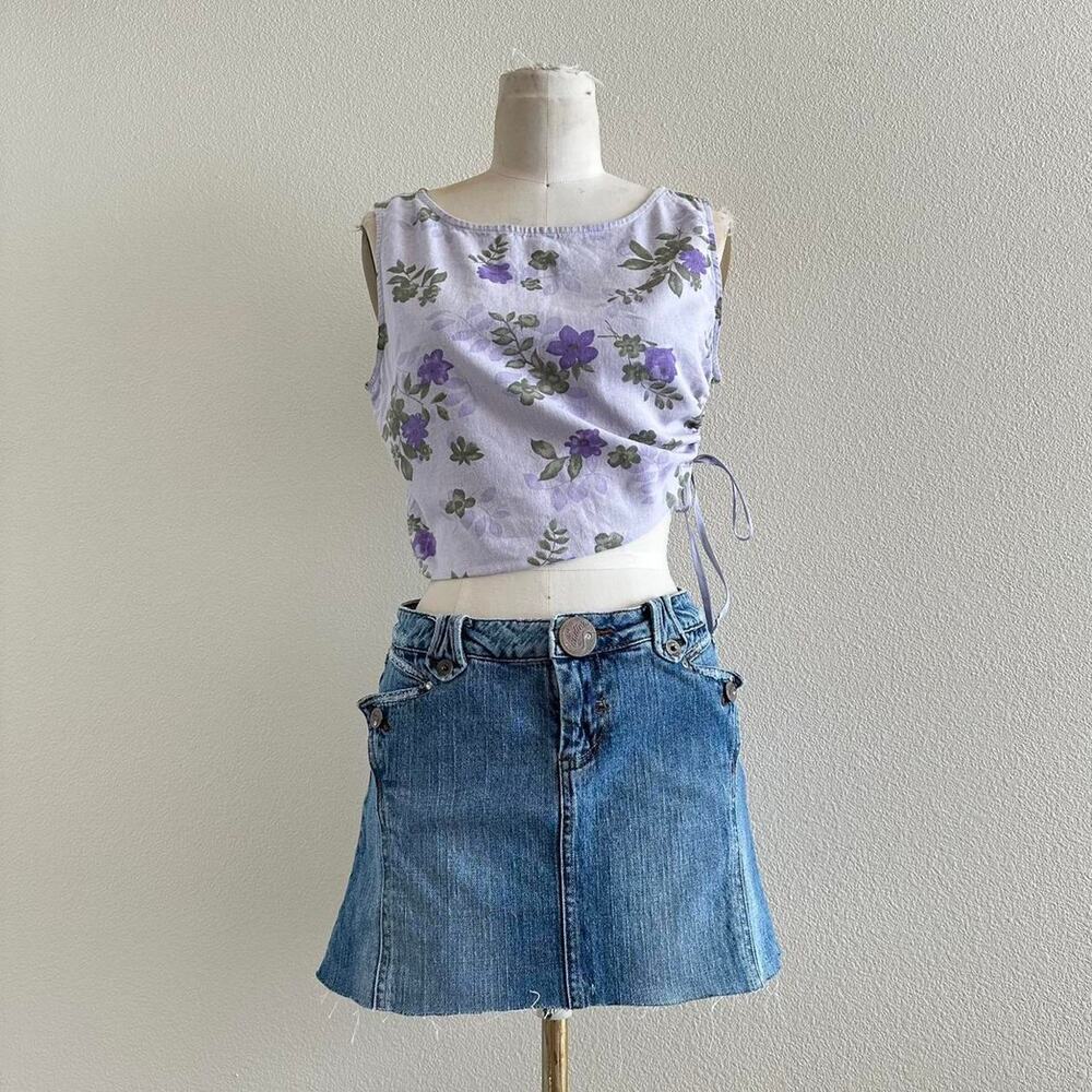 handmade linen blend lavender floral tank top